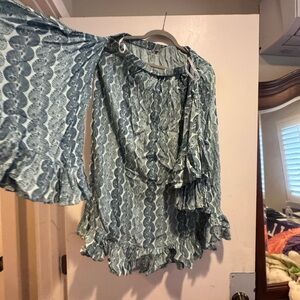 Manaola Teal Patterned Women's Blouse